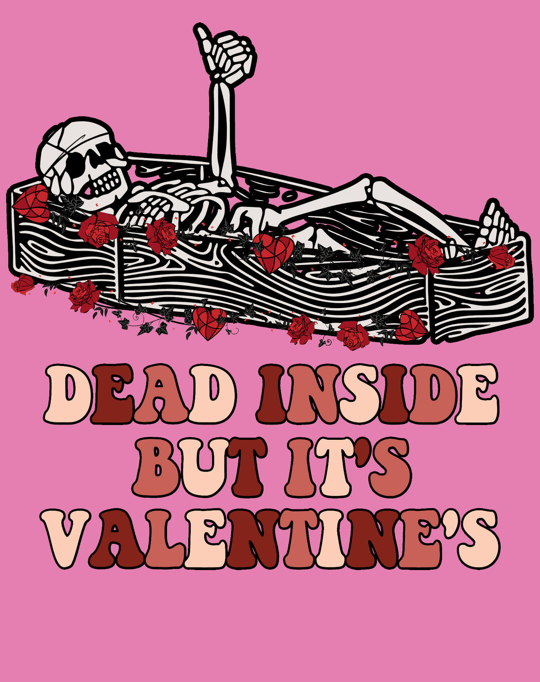 Valentine Graphic Surprise Sarcastic Skeleton Dead Inside Men's T-shirt Pink - Urban Species Design Close Up