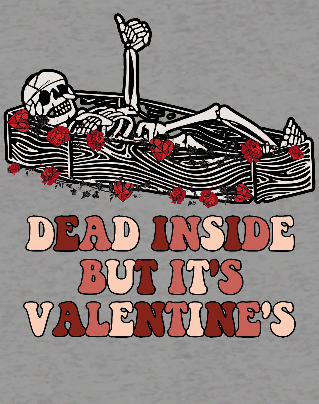 Valentine Graphic Surprise Sarcastic Skeleton Dead Inside Men's T-shirt Sports Grey - Urban Species Design Close Up