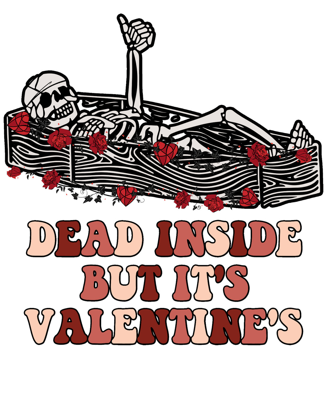 Valentine Graphic Surprise Sarcastic Skeleton Dead Inside Men's T-shirt White - Urban Species Design Close Up