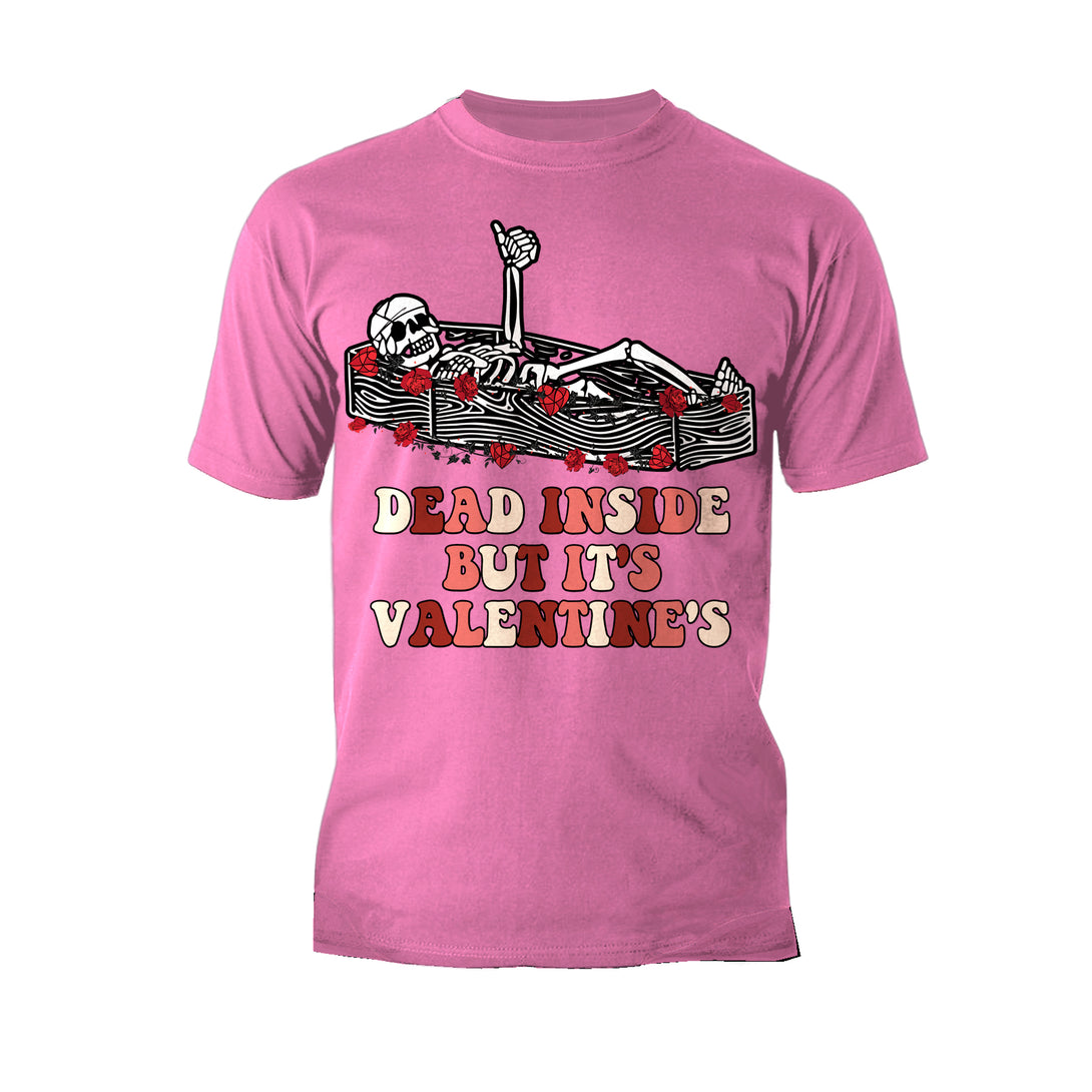 Valentine Graphic Surprise Sarcastic Skeleton Dead Inside Men's T-shirt Pink - Urban Species