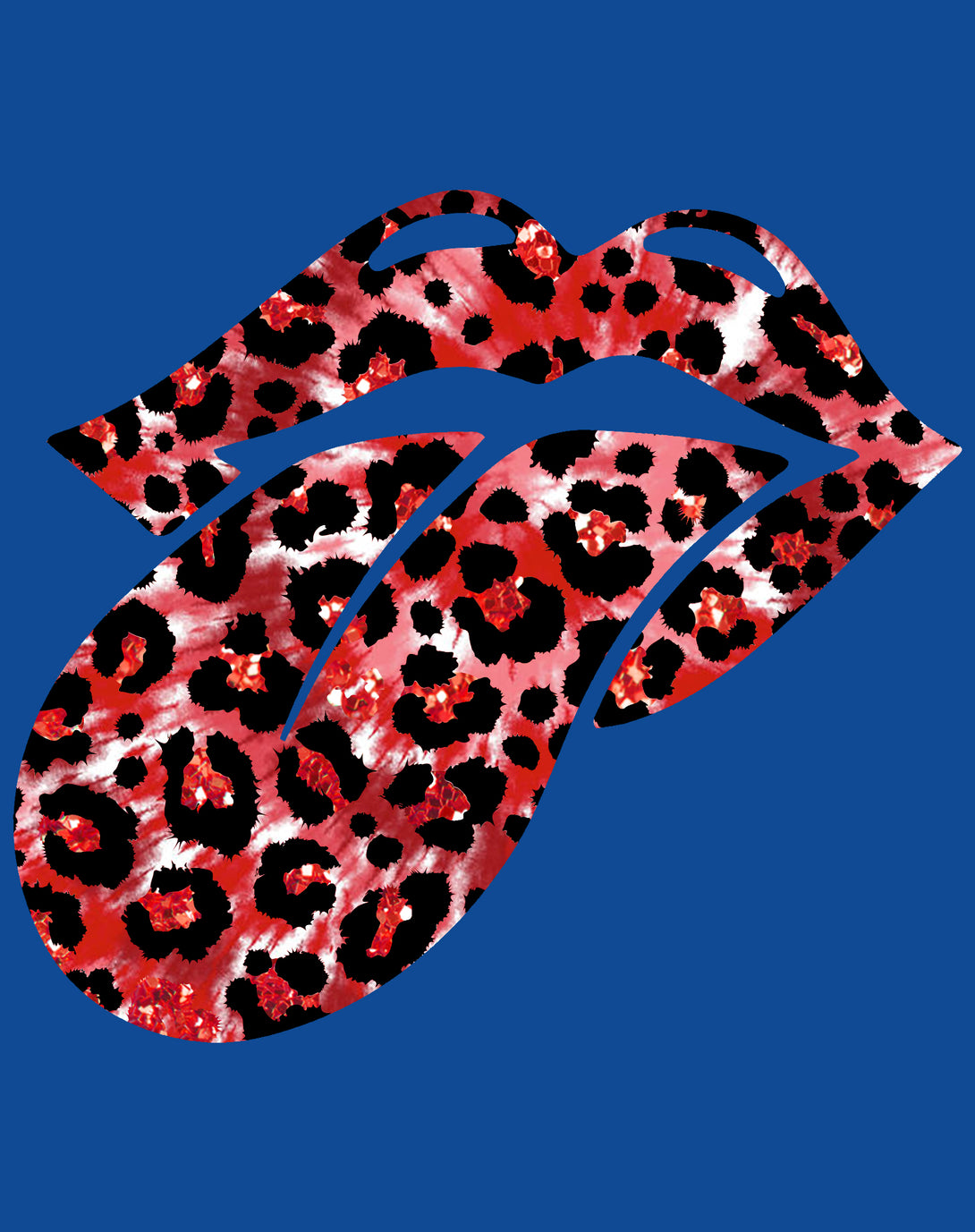 Valentine Retro Leopard Kiss & Rock 'n' Roll Playful Tongue Women's T-shirt Blue - Urban Species Design Close Up