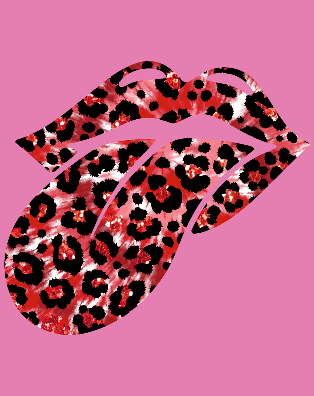 Valentine Retro Leopard Kiss & Rock 'n' Roll Playful Tongue Women's T-shirt Pink - Urban Species Design Close Up