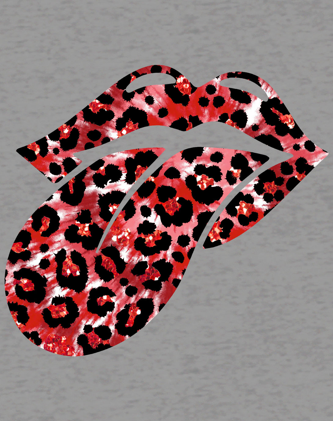 Valentine Retro Leopard Kiss & Rock 'n' Roll Playful Tongue Women's T-shirt Sports Grey - Urban Species Design Close Up