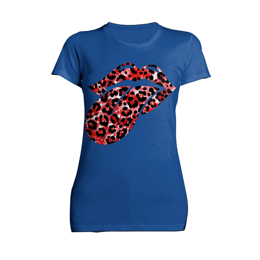 Valentine Retro Leopard Kiss & Rock 'n' Roll Playful Tongue Women's T-shirt Blue - Urban Species