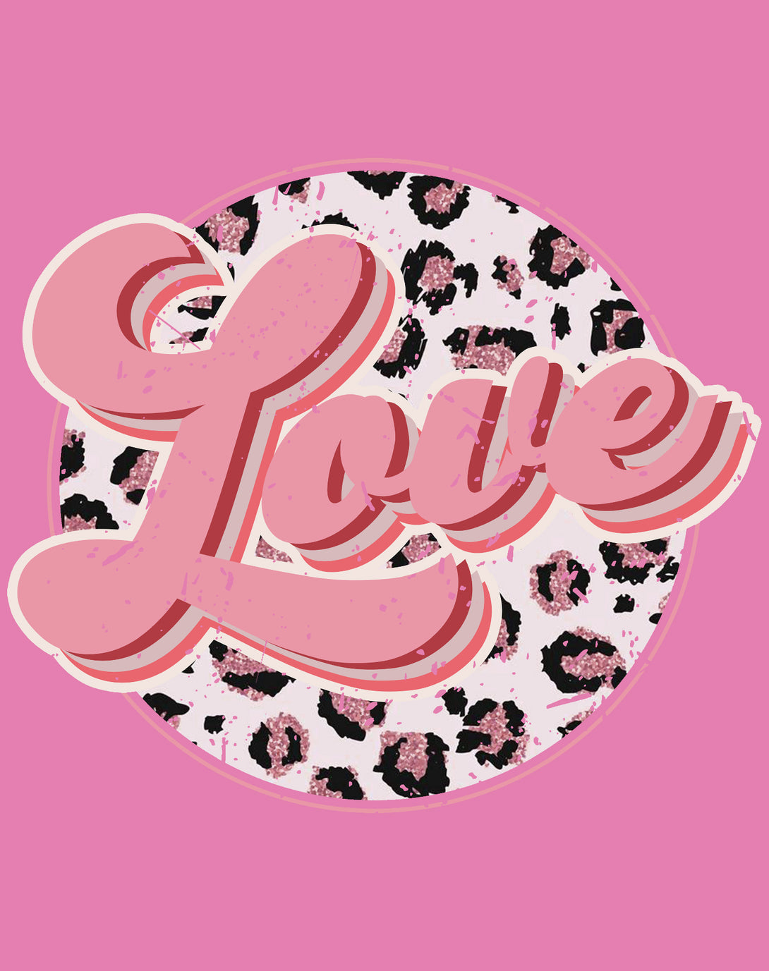 Valentine Retro Leopard Print Chic 70's Record Love Women's T-shirt Pink - Urban Species Design Close Up