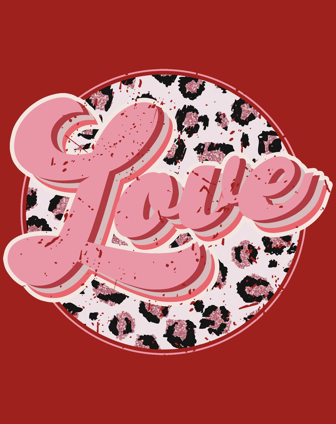 Valentine Retro Leopard Print Chic 70's Record Love Women's T-shirt Red - Urban Species Design Close Up