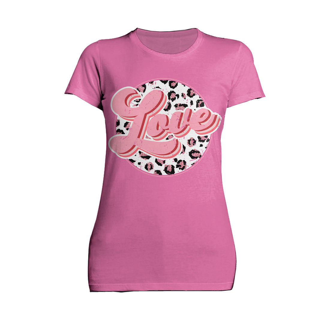 Valentine Retro Leopard Print Chic 70's Record Love Women's T-shirt Pink - Urban Species