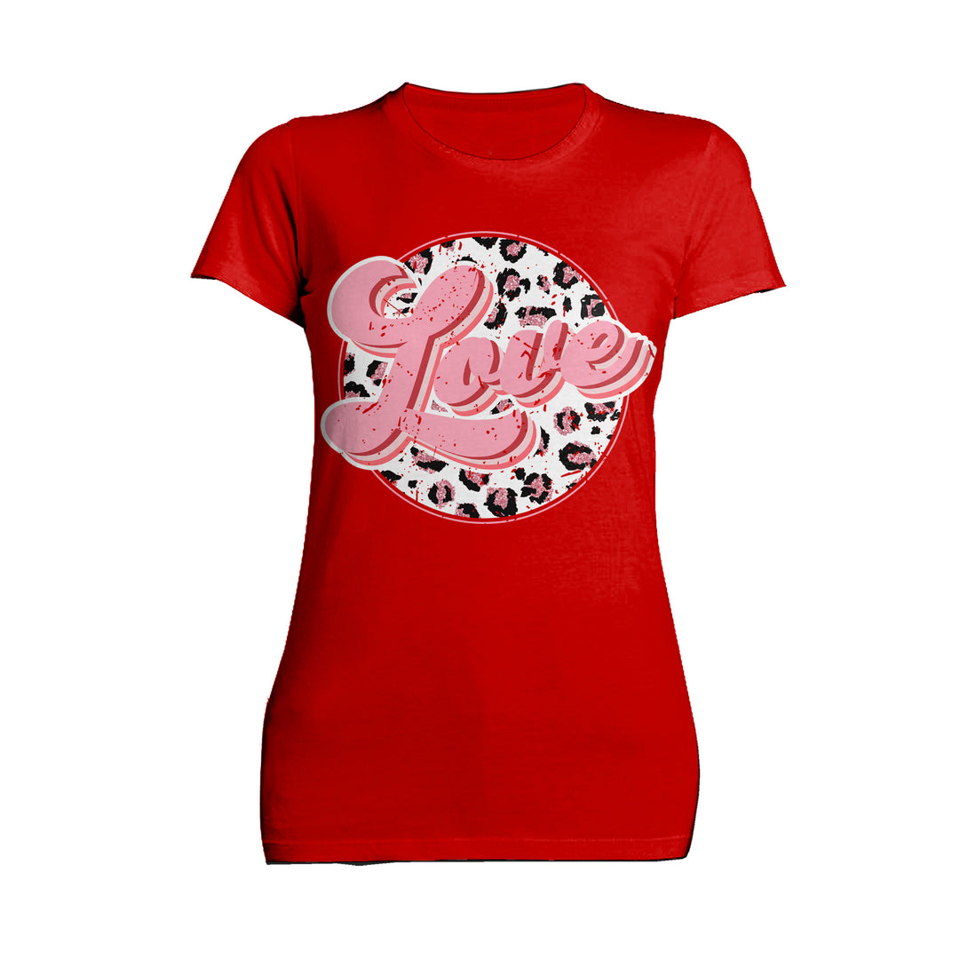 Valentine Retro Leopard Print Chic 70's Record Love Women's T-shirt Red - Urban Species