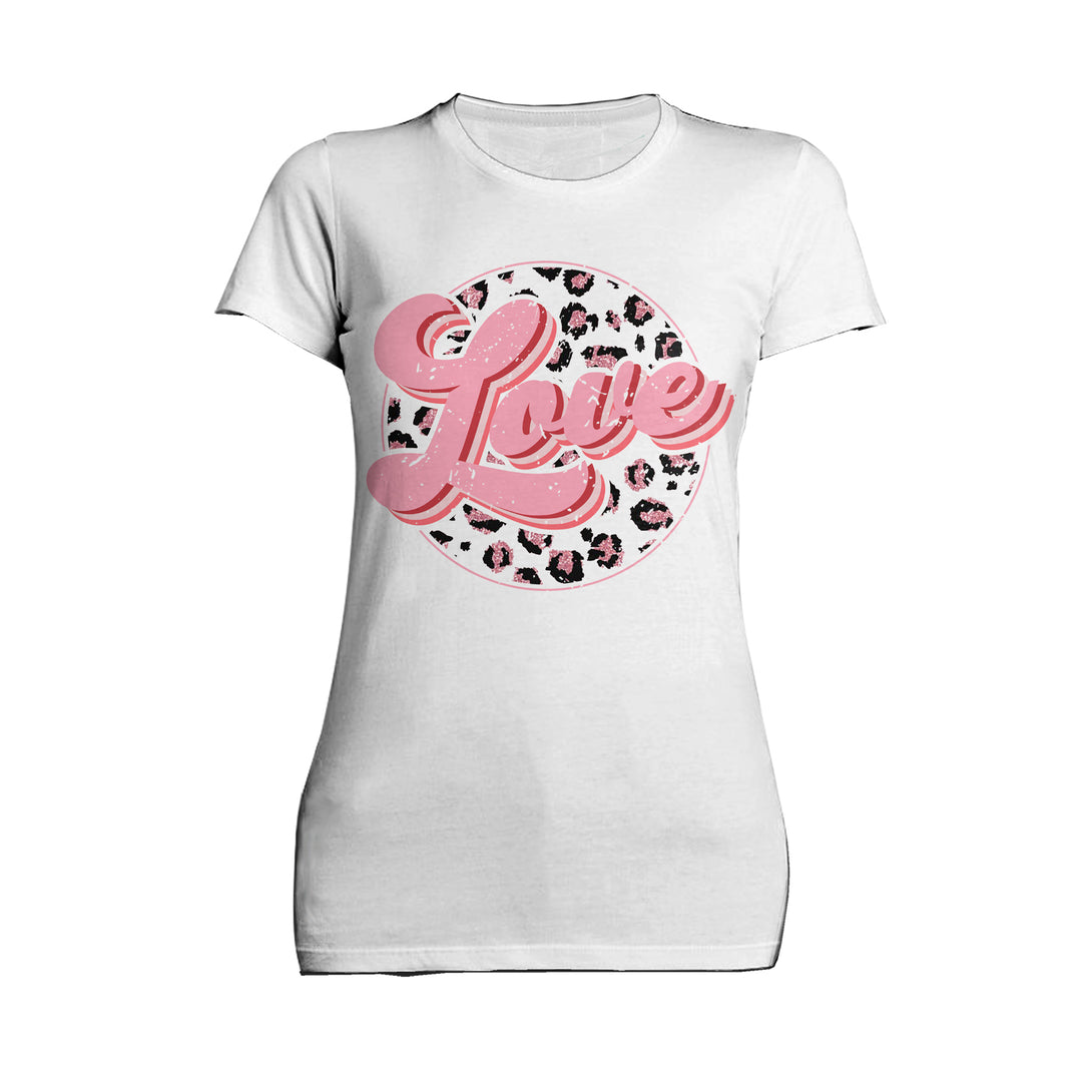 Valentine Retro Leopard Print Chic 70's Record Love Women's T-shirt White - Urban Species