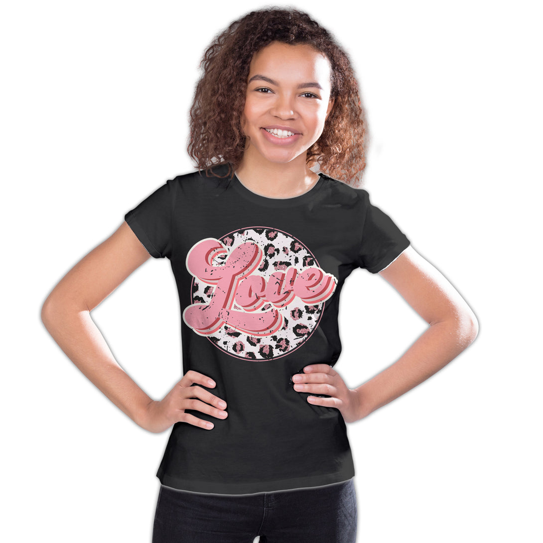 Valentine Retro Leopard Print Chic 70's Record Love Youth T-shirt Black - Urban Species