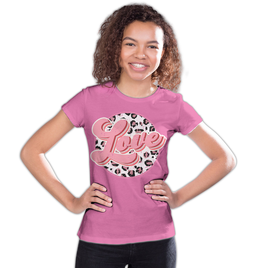 Valentine Retro Leopard Print Chic 70's Record Love Youth T-shirt Pink - Urban Species