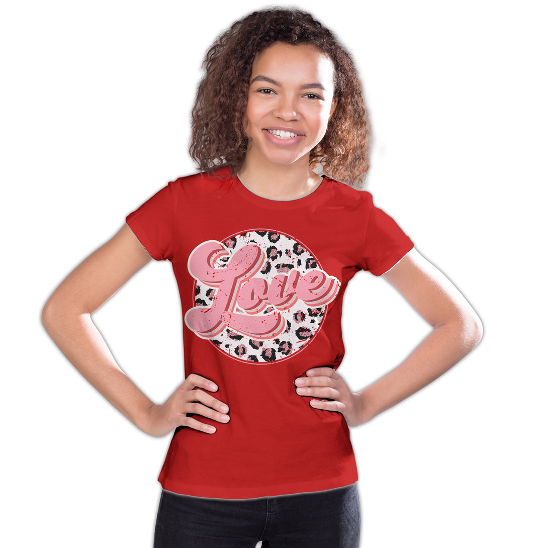 Valentine Retro Leopard Print Chic 70's Record Love Youth T-shirt Red - Urban Species