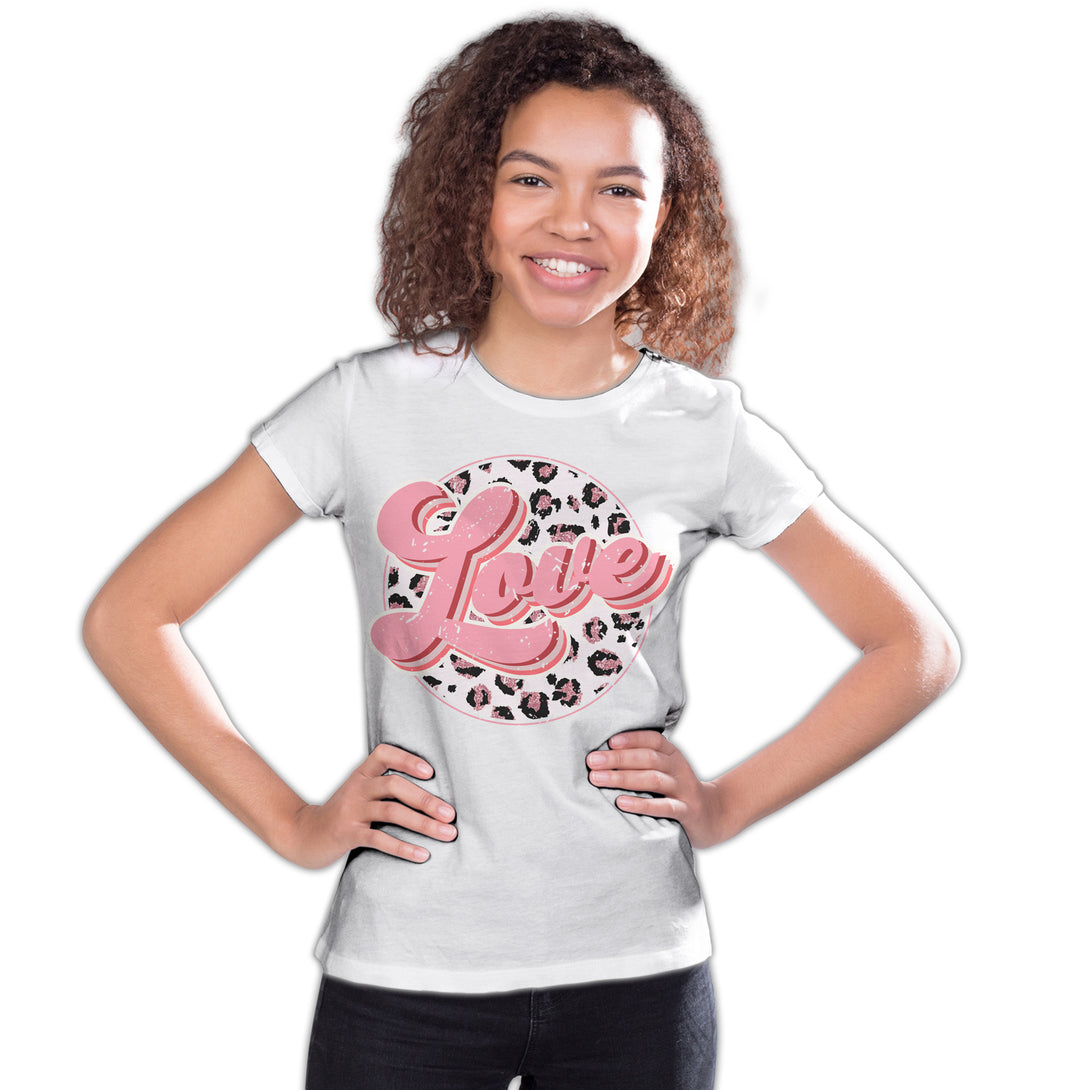 Valentine Retro Leopard Print Chic 70's Record Love Youth T-shirt White - Urban Species