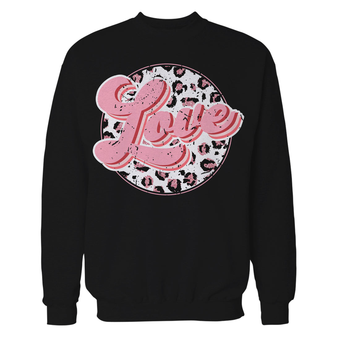 Valentine Retro Leopard Print Chic 70's Record Love Sweatshirt Black - Urban Species