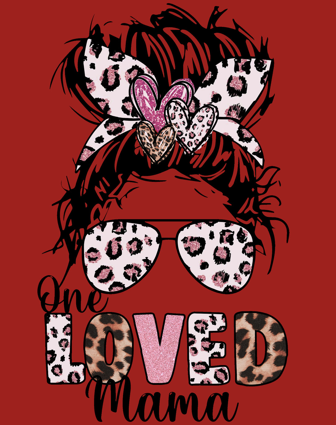 Valentine Retro One Love Mama Animal Print Women's T-shirt Red - Urban Species Design Close Up