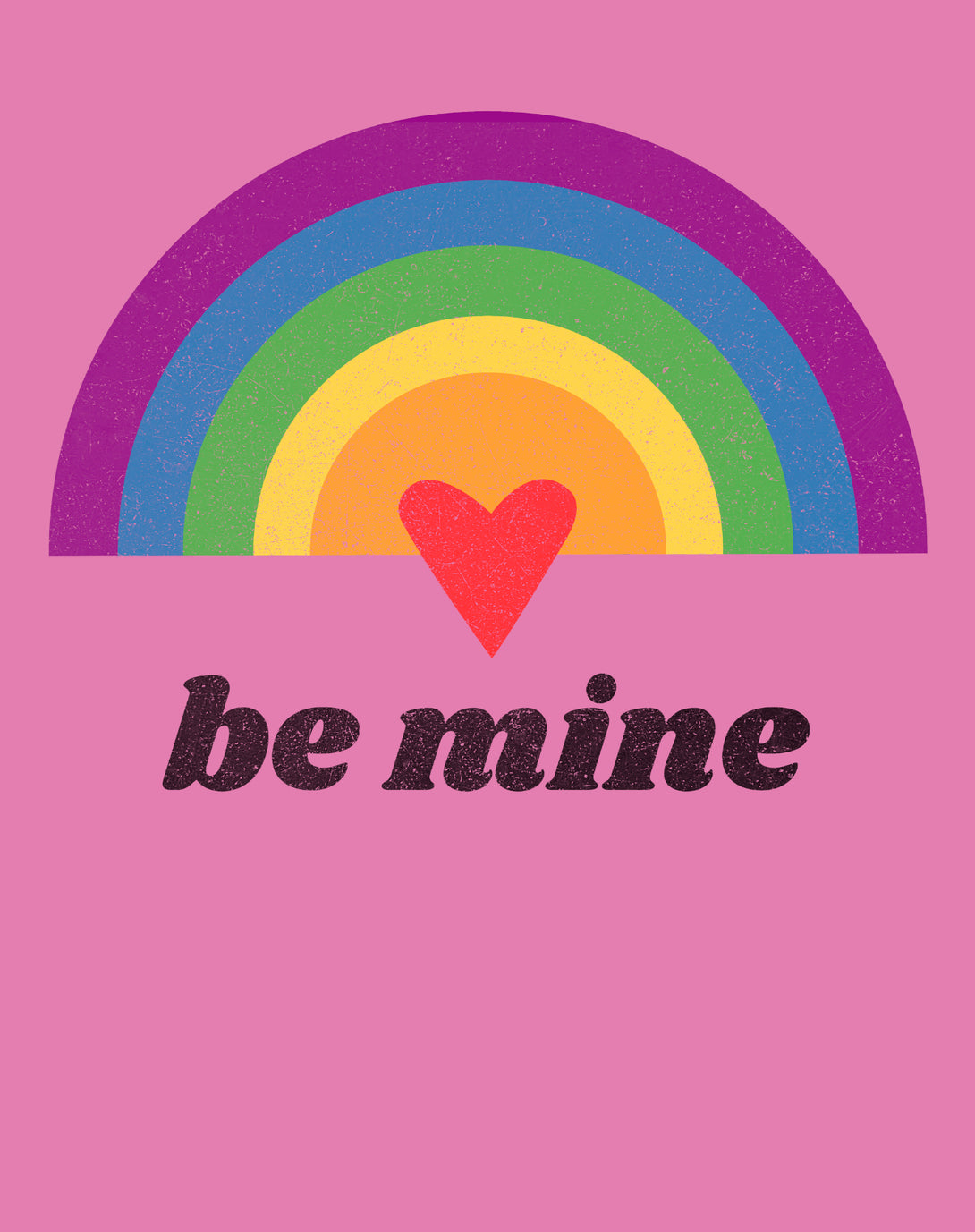 Vintage Valentine Rainbow Be Mine Women's T-shirt Pink - Urban Species Design Close Up