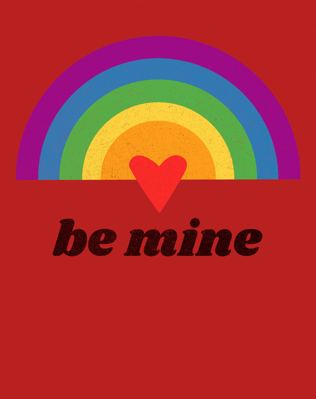Vintage Valentine Rainbow Be Mine Women's T-shirt Red - Urban Species Design Close Up