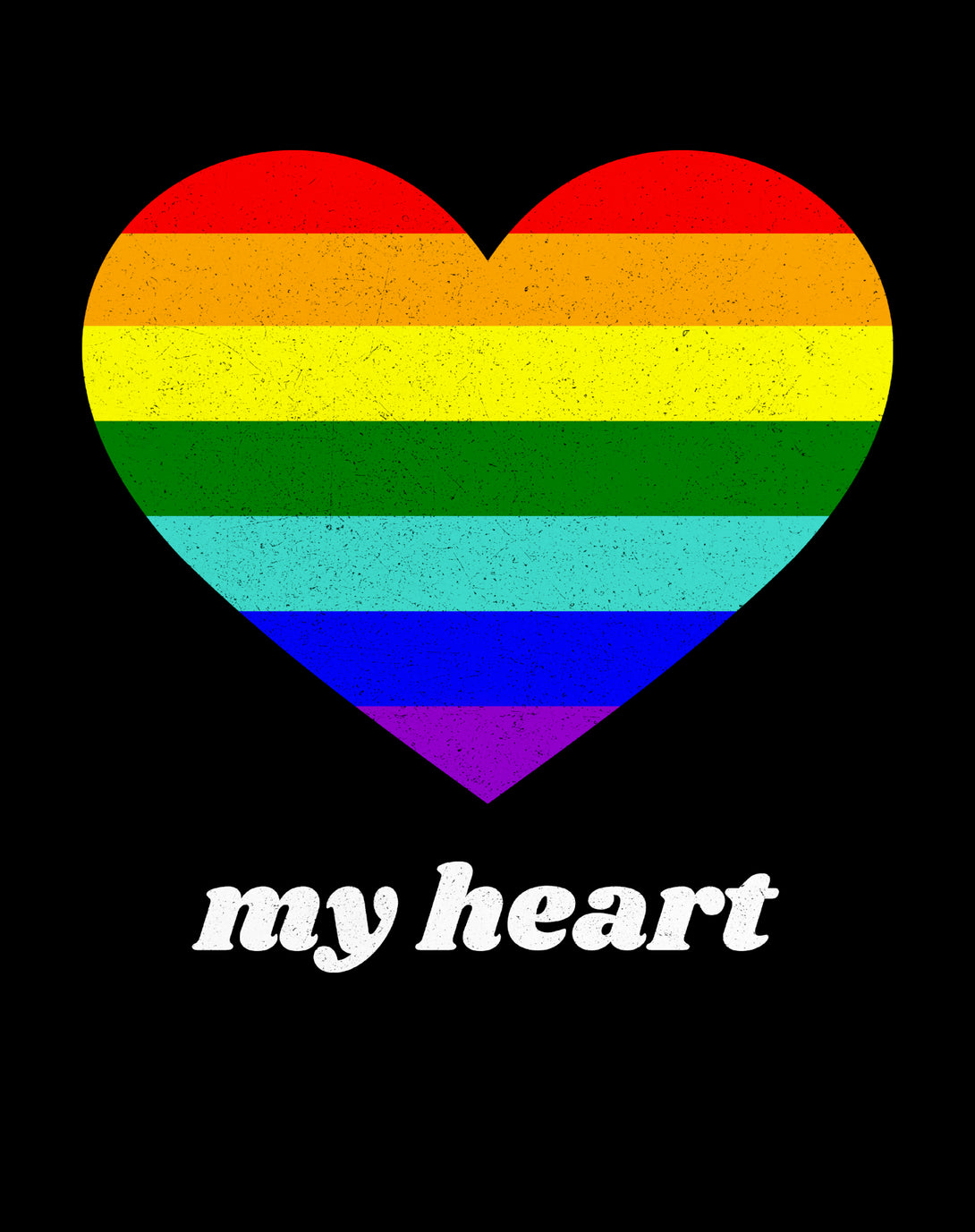 Vintage Valentine Rainbow My Heart Women's T-shirt Black - Urban Species Design Close Up