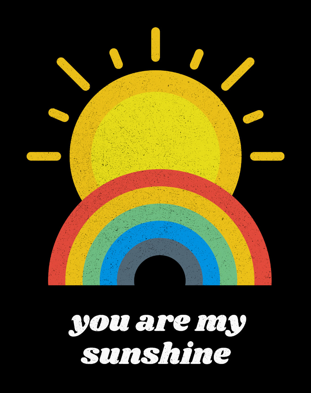 Vintage Valentine Sun Rainbow You Are My Sunshine Men's T-shirt Black- Urban Species Design Close Up