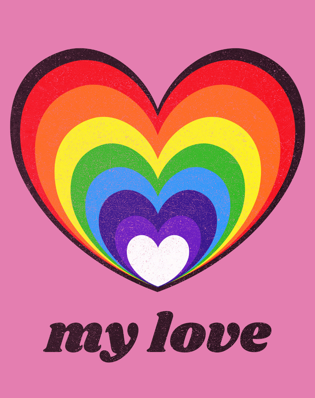 Vintage Valentine Rainbow Heart My Love Men's T-shirt Pink - Urban Species Design Close Up