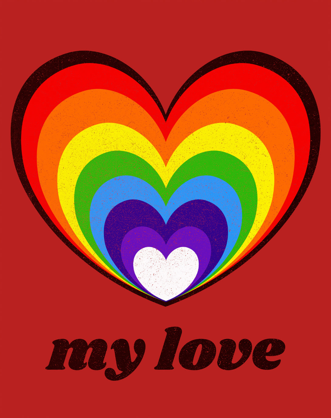 Vintage Valentine Rainbow Heart My Love Women's T-shirt Red - Urban Species Design Close Up