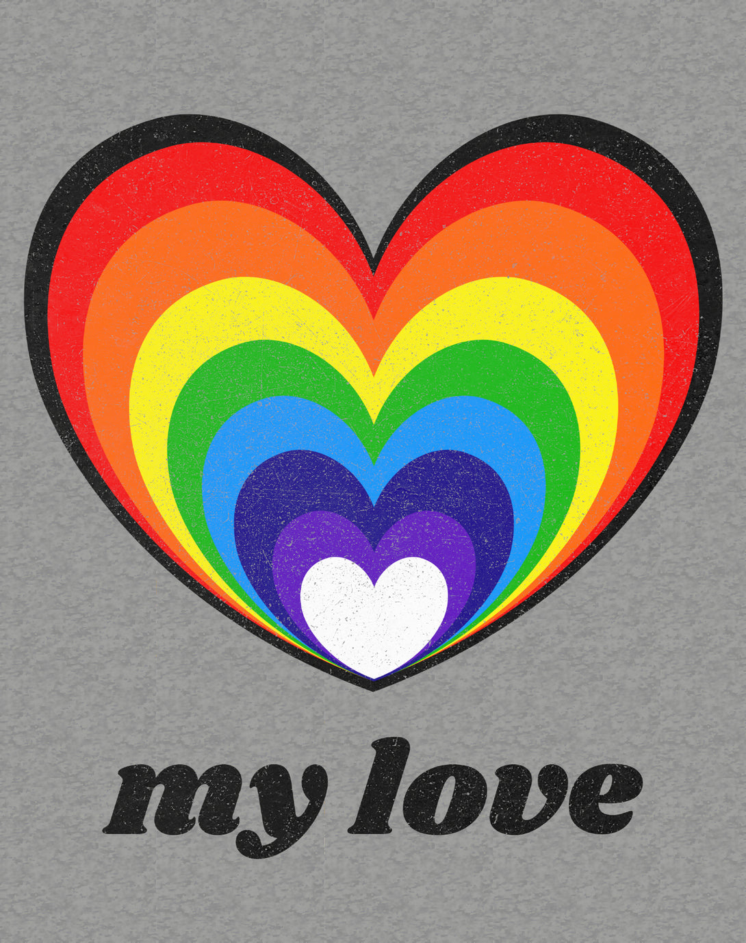 Vintage Valentine Rainbow Heart My Love Men's T-shirt Sports Grey - Urban Species Design Close Up