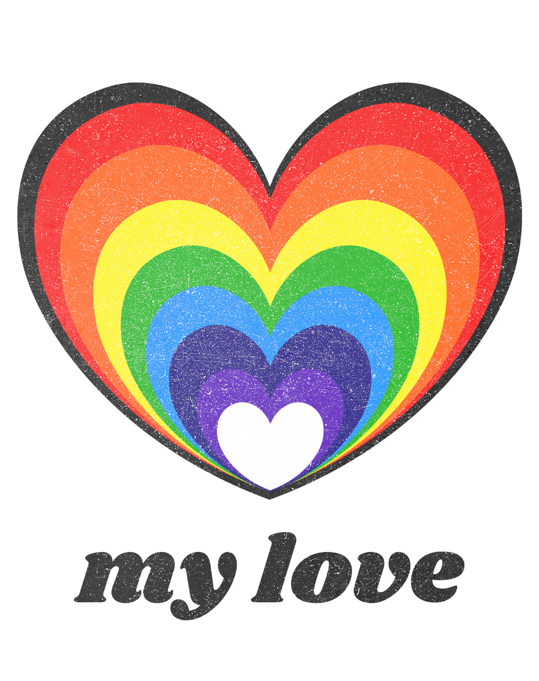 Vintage Valentine Rainbow Heart My Love Men's T-shirt White - Urban Species Design Close Up