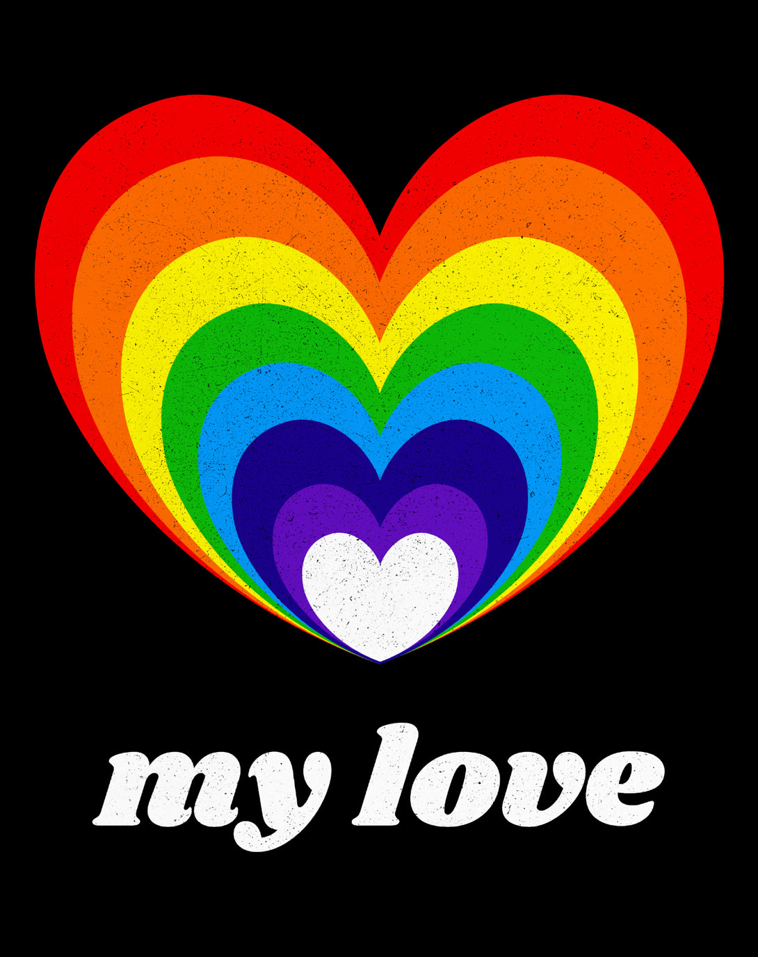Vintage Valentine Rainbow Heart My Love Women's T-shirt Black - Urban Species Design Close Up