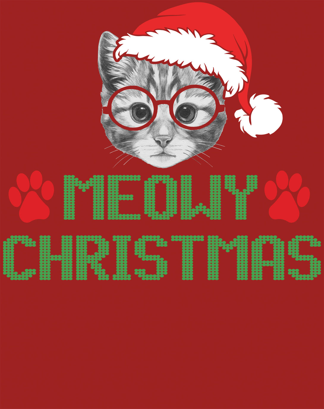 Christmas Cat Lover Santa Hat Glasses Paws Cute Pet Xmas Kid's T-Shirt Red - Urban Species Design Close Up