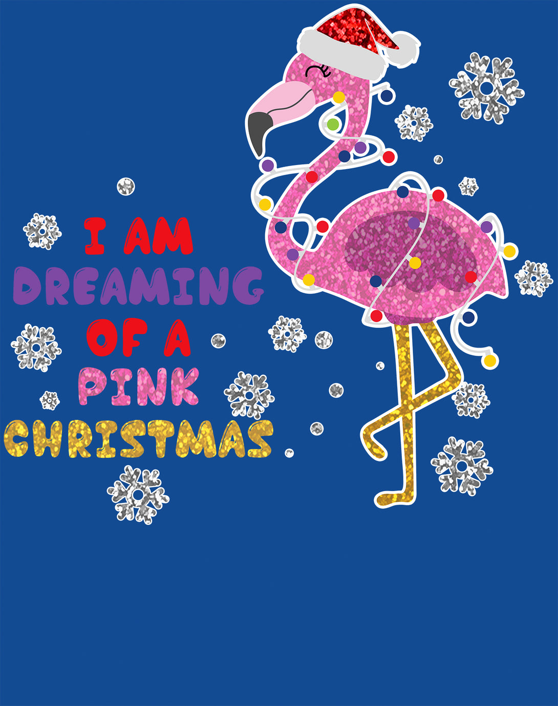 Christmas Flamingo Dreaming Pink Xmas Sparkle Family Cute Men's T-Shirt Blue - Urban Species Design Close Up