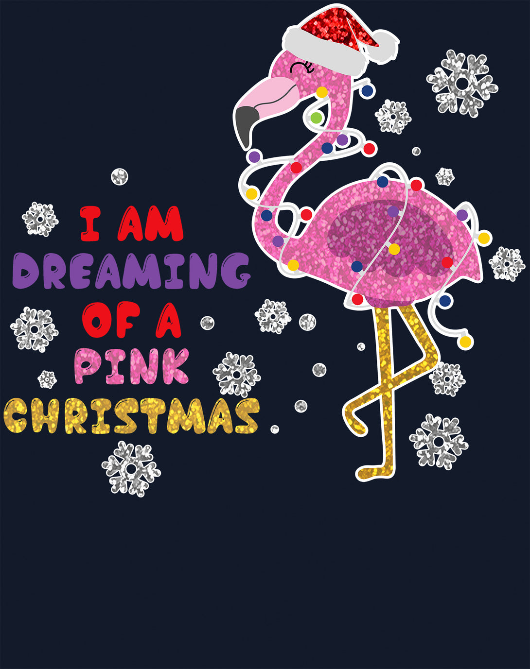 Christmas Flamingo Dreaming Pink Xmas Sparkle Family Cute Kid's T-Shirt Navy - Urban Species Design Close Up