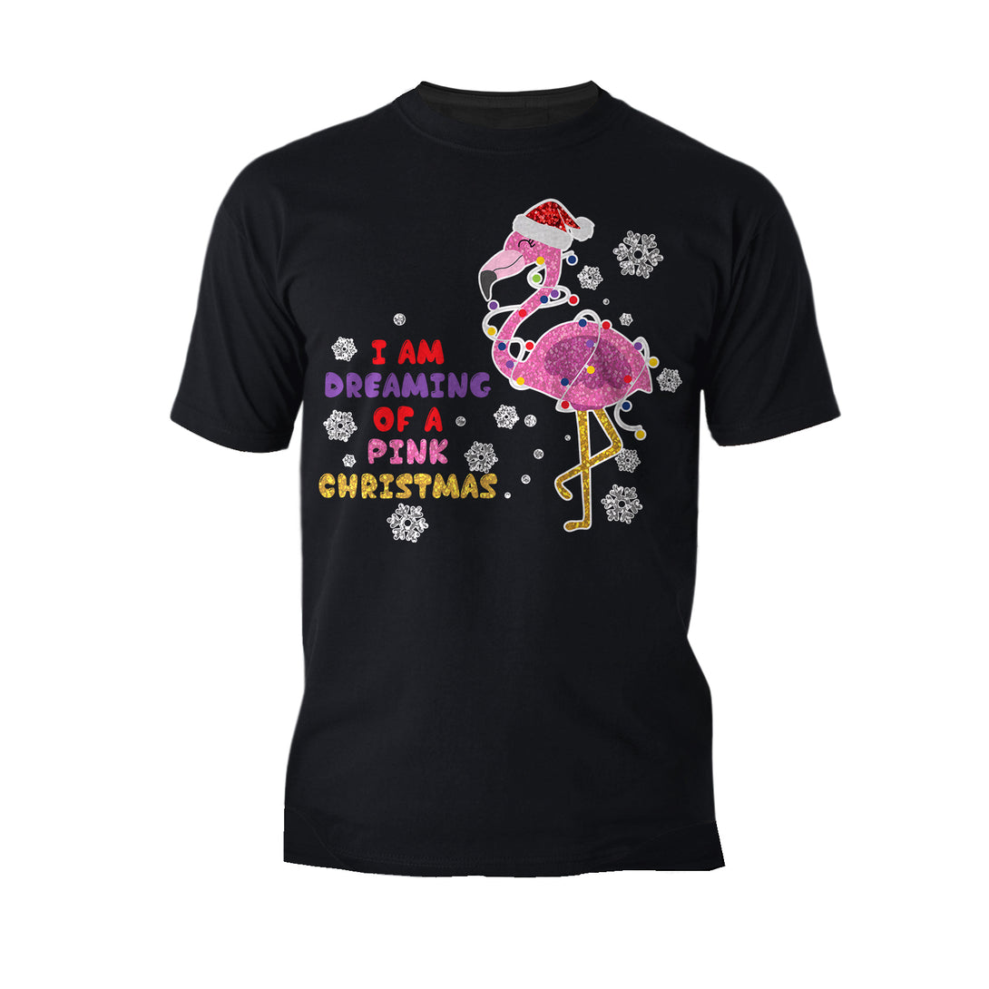 Christmas Flamingo Dreaming Pink Xmas Sparkle Family Cute Men's T-Shirt Black - Urban Species