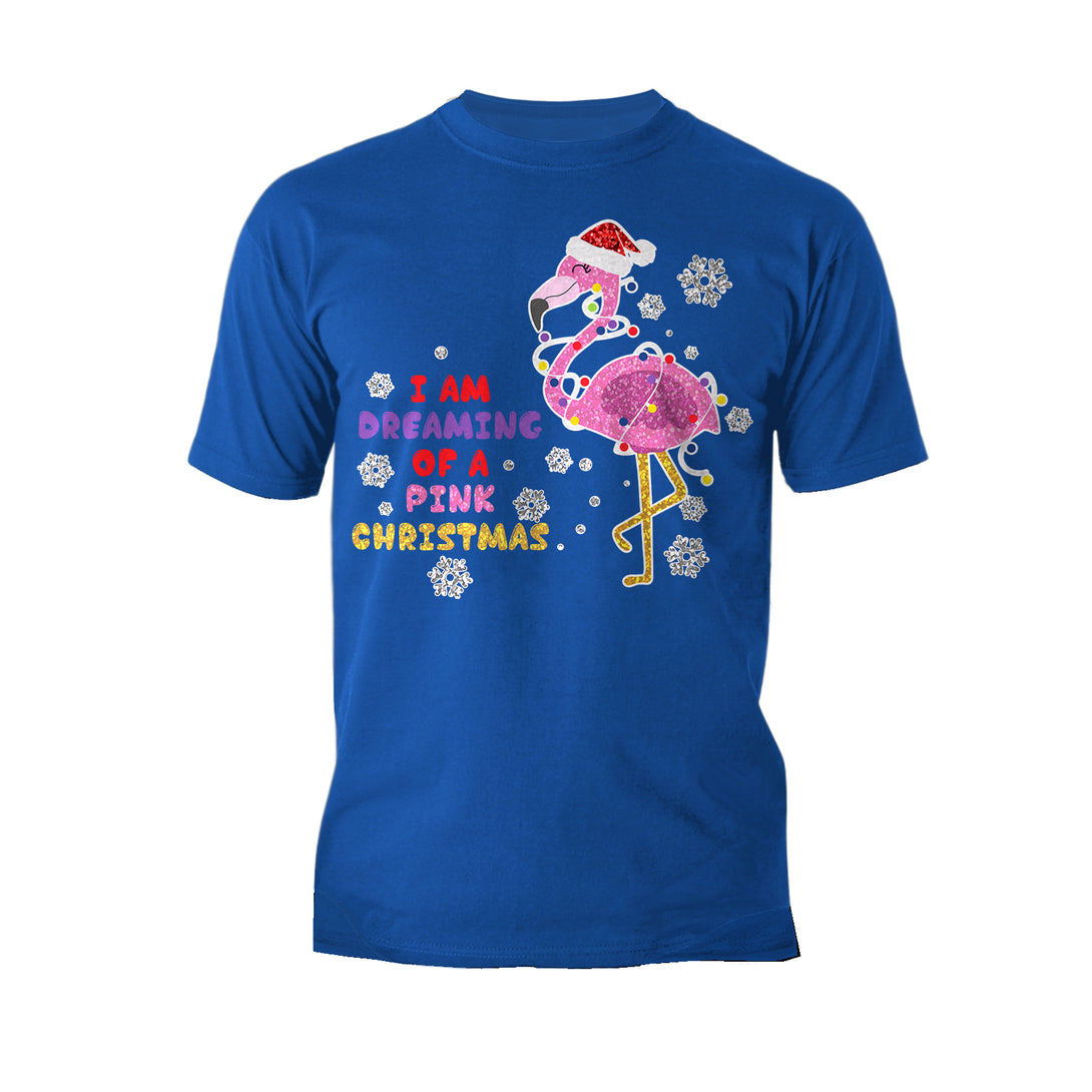 Christmas Flamingo Dreaming Pink Xmas Sparkle Family Cute Men's T-Shirt Blue - Urban Species