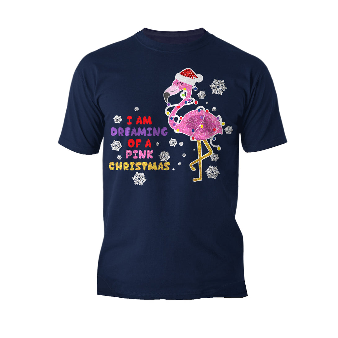 Christmas Flamingo Dreaming Pink Xmas Sparkle Family Cute Men's T-Shirt Navy - Urban Species