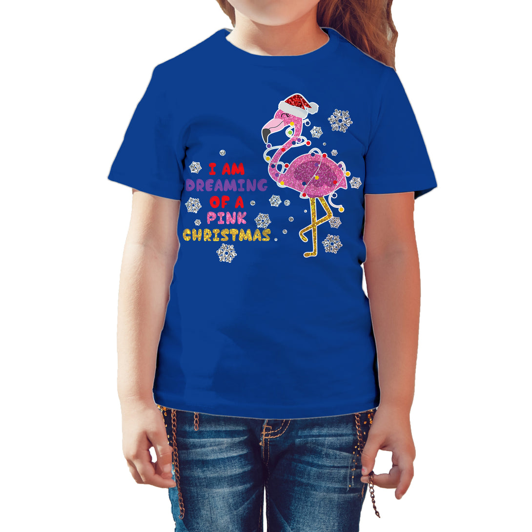 Christmas Flamingo Dreaming Pink Xmas Sparkle Family Cute Kid's T-Shirt Blue - Urban Species