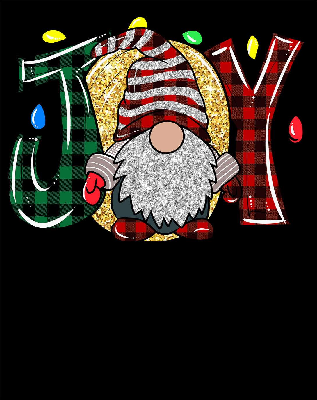 Christmas Gnome Joy Sparkle Meme Traditional Xmas Family Fun Kid's T-Shirt Black - Urban Species Design Close Up
