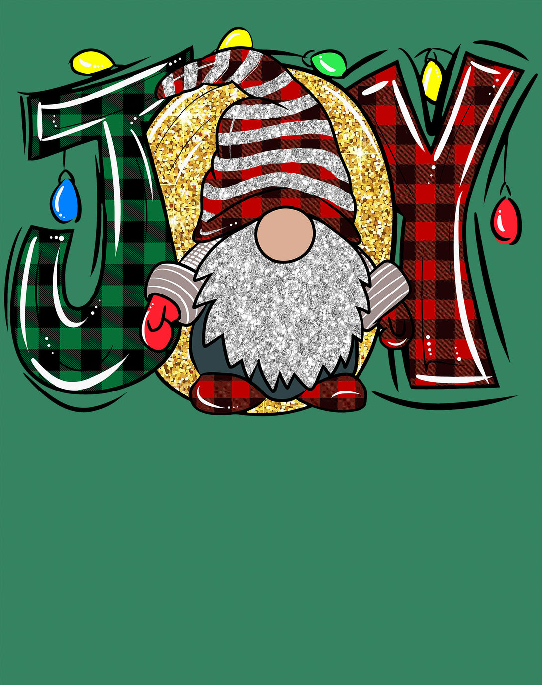 Christmas Gnome Joy Sparkle Meme Traditional Xmas Family Fun Kid's T-Shirt Green - Urban Species Design Close Up