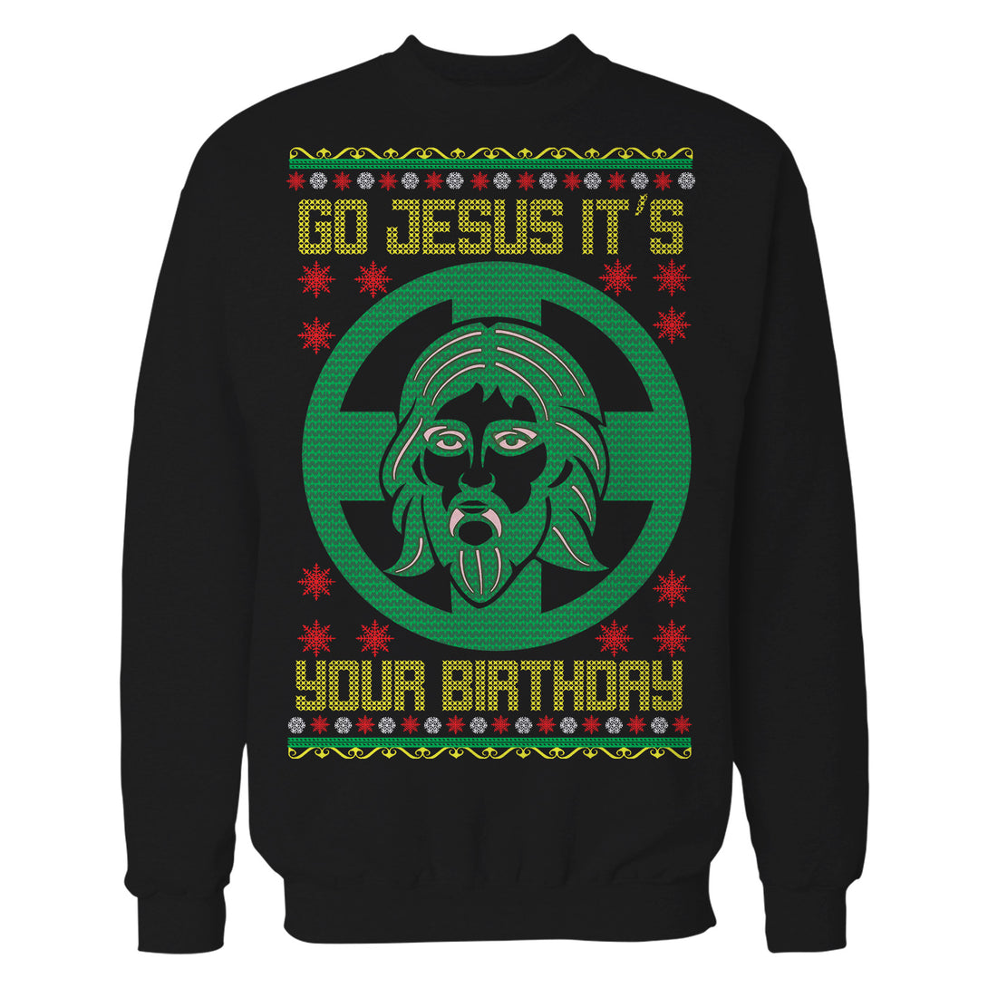 Christmas Go Jesus Its Your Birthday Meme Funny Ugly Xmas Unisex Sweatshirt Black - Urban Species
