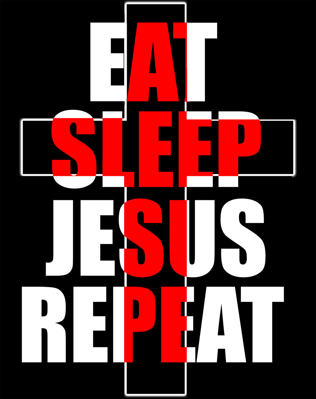 Christmas Jesus Meme Eat Sleep Repeat Christ Cross Church Women's T-Shirt Black - Urban Species Design Close Up
