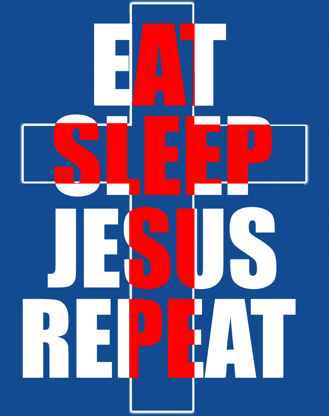 Christmas Jesus Meme Eat Sleep Repeat Christ Cross Church Men's T-Shirt Blue - Urban Species Design Close Up