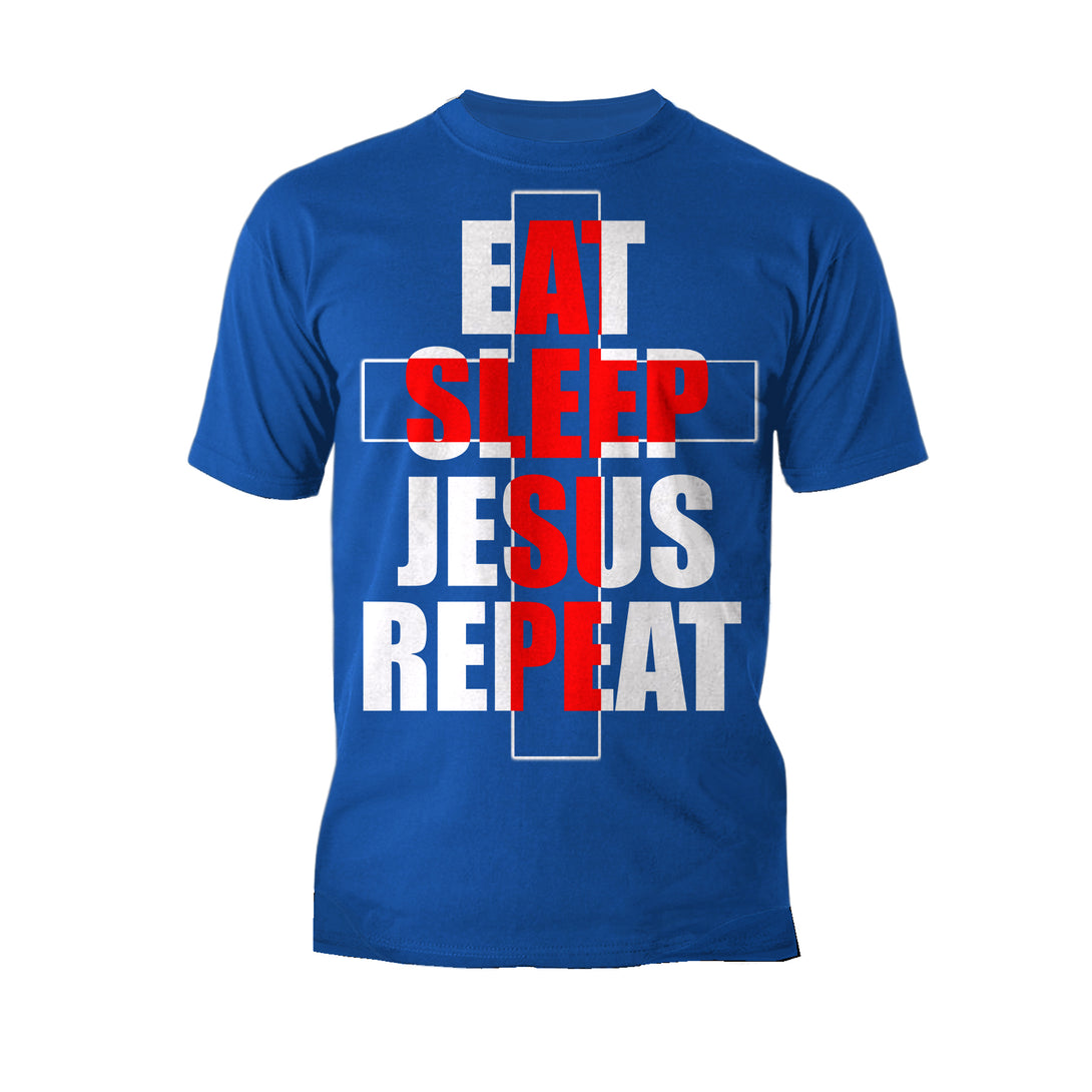 Christmas Jesus Meme Eat Sleep Repeat Christ Cross Church Men's T-Shirt Blue - Urban Species