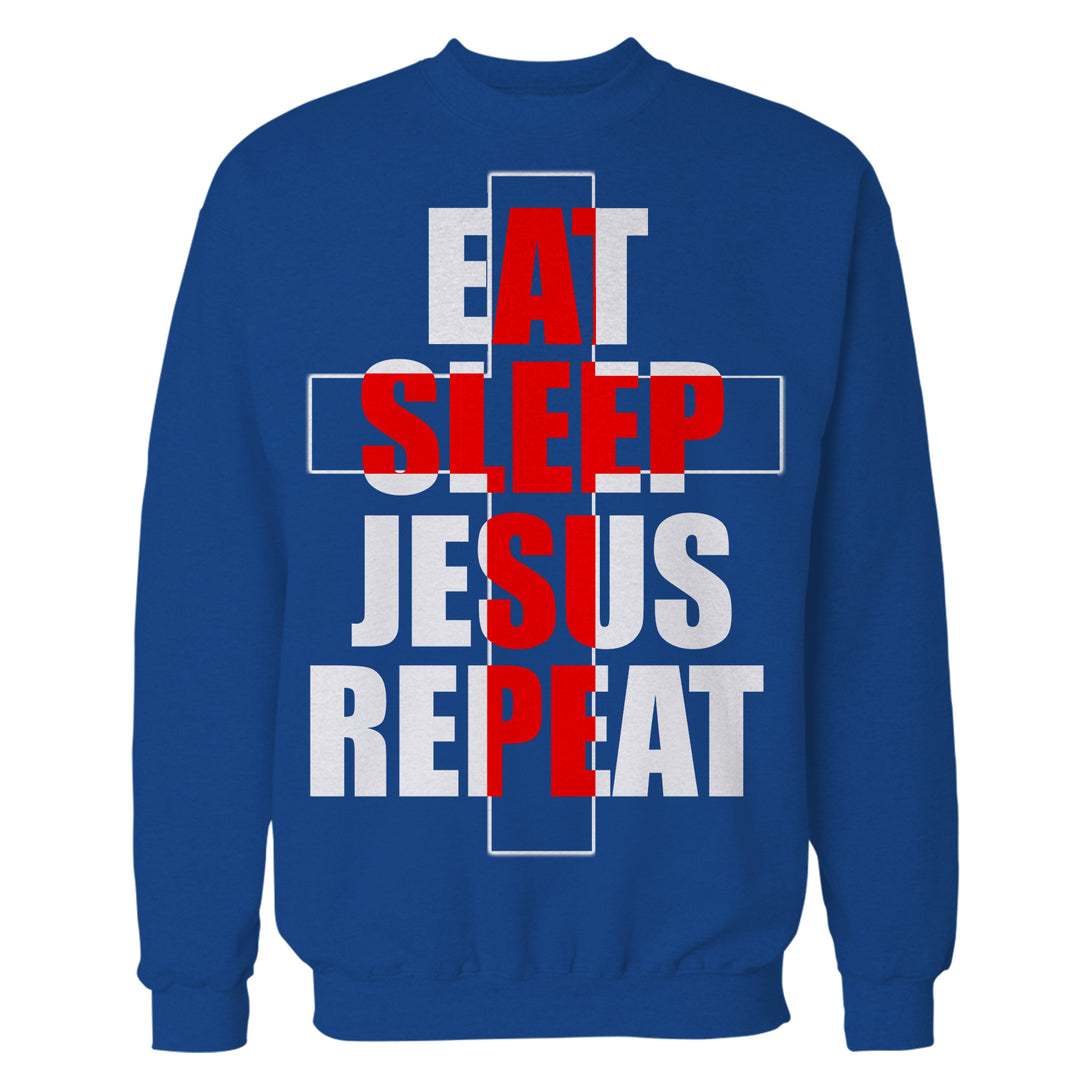 Christmas Jesus Meme Eat Sleep Repeat Christ Cross Church Unisex Sweatshirt Blue - Urban Species
