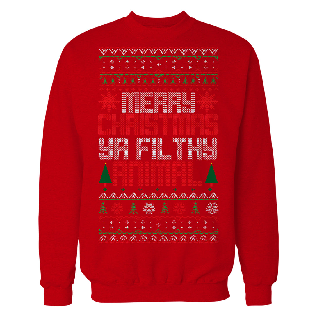 Christmas Merry Xmas Ya Filthy Animal Meme Lol Ugly Xmas Unisex Sweatshirt Red - Urban Species