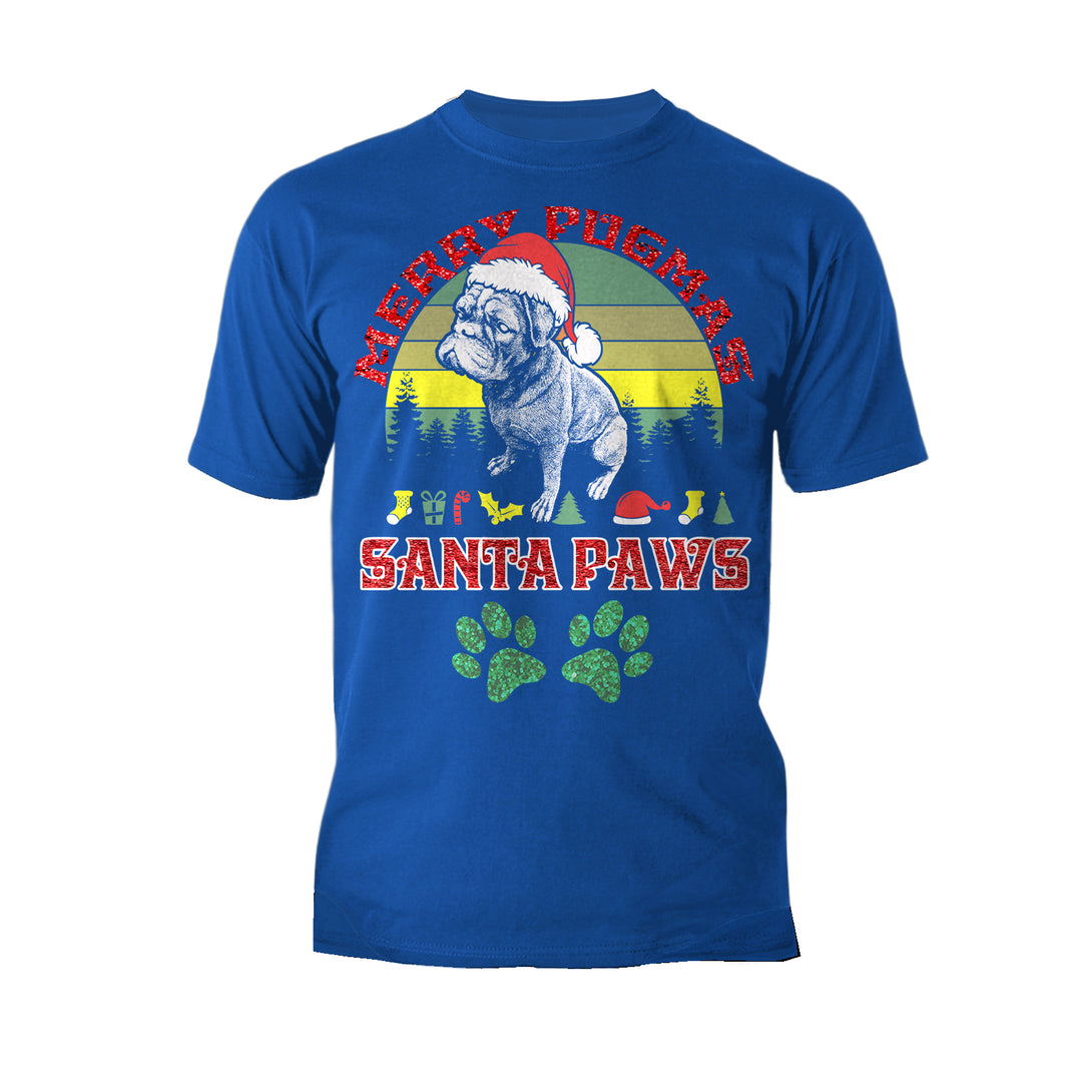 Christmas Pug Lover Merry Pugmas Santa Paws Fun Xmas Sparkle Men's T-Shirt Blue - Urban Species