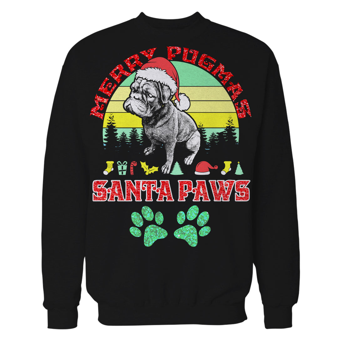 Christmas Pug Lover Merry Pugmas Santa Paws Fun Xmas Sparkle Unisex Sweatshirt Black - Urban Species