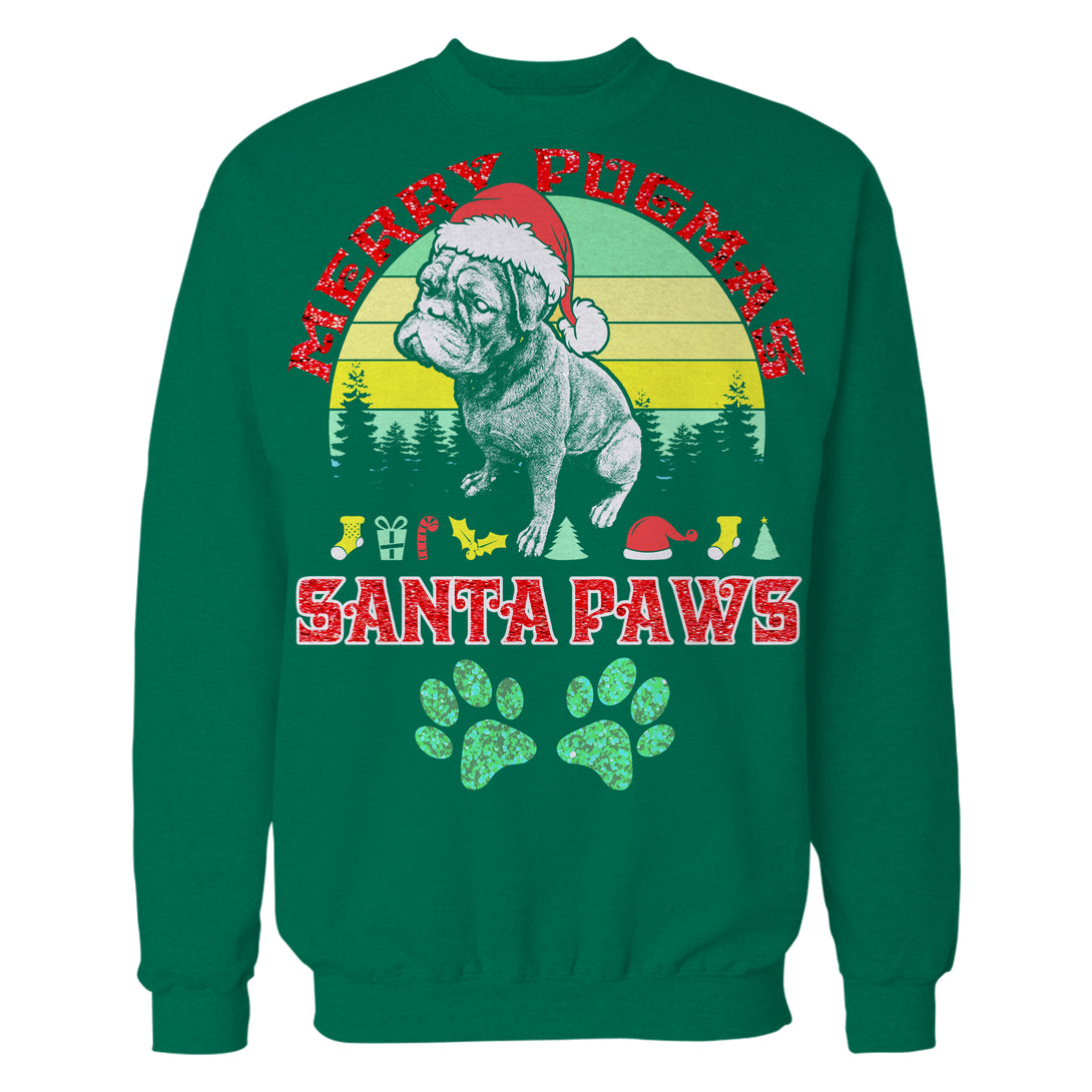 Christmas Pug Lover Merry Pugmas Santa Paws Fun Xmas Sparkle Unisex Sweatshirt Green - Urban Species