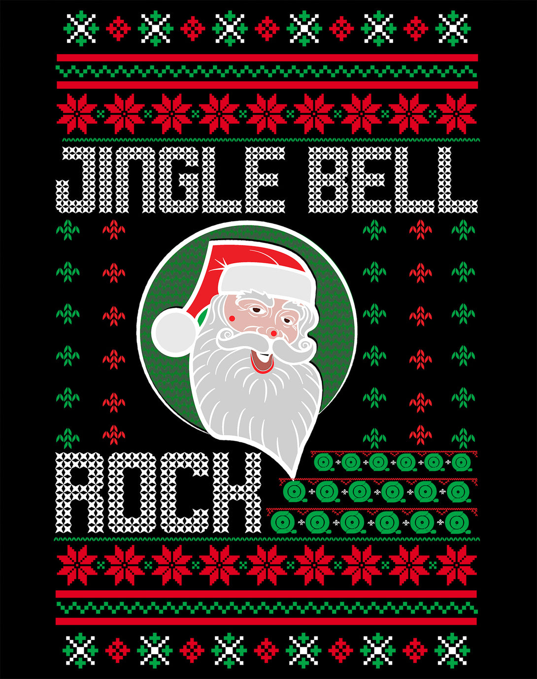 Christmas Santa Claus Jingle Bells Rock Fun Ugly Xmas Lol Men's T-Shirt Black - Urban Species Design Close Up