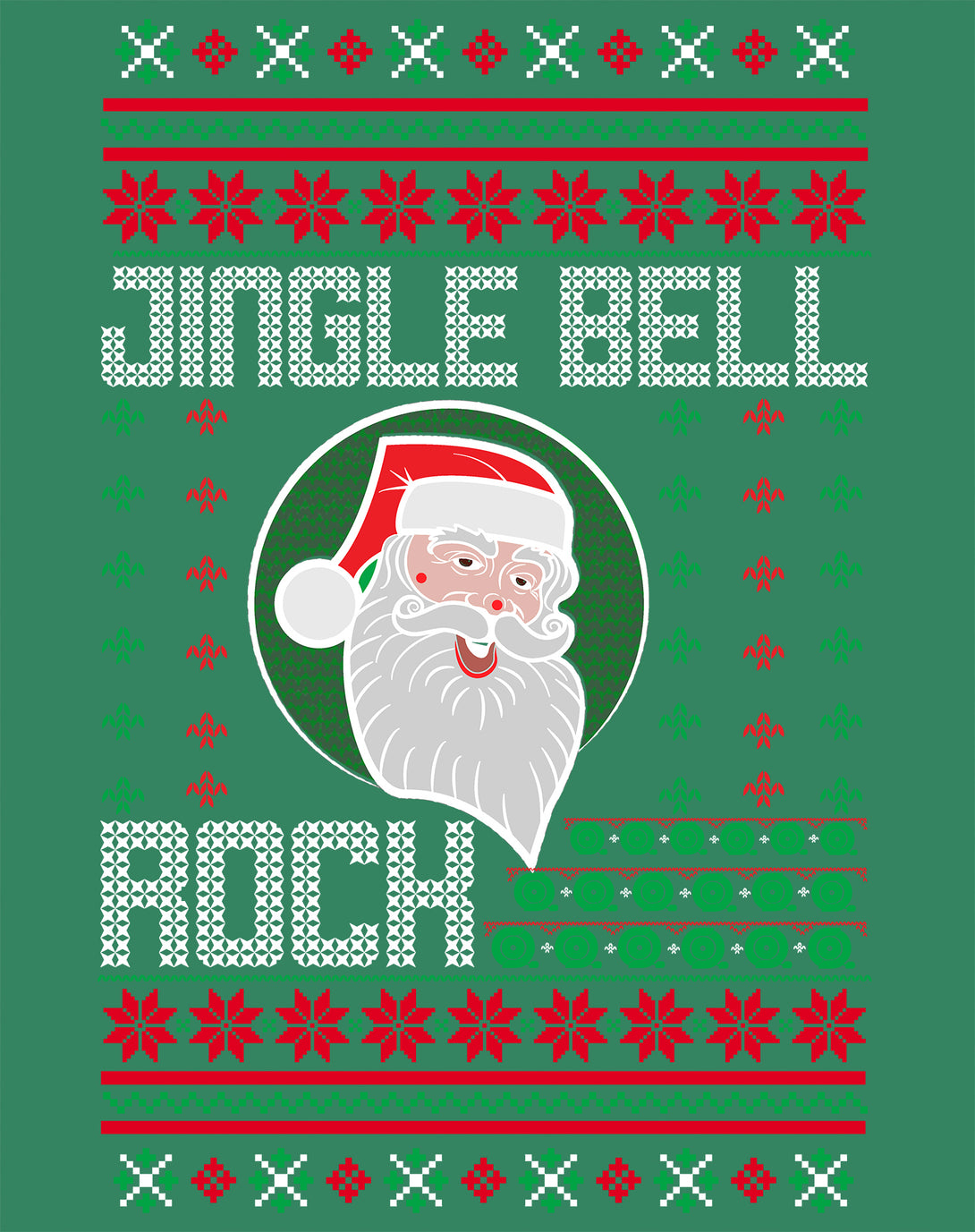 Christmas Santa Claus Jingle Bells Rock Fun Ugly Xmas Lol Men's T-Shirt Green - Urban Species Design Close Up