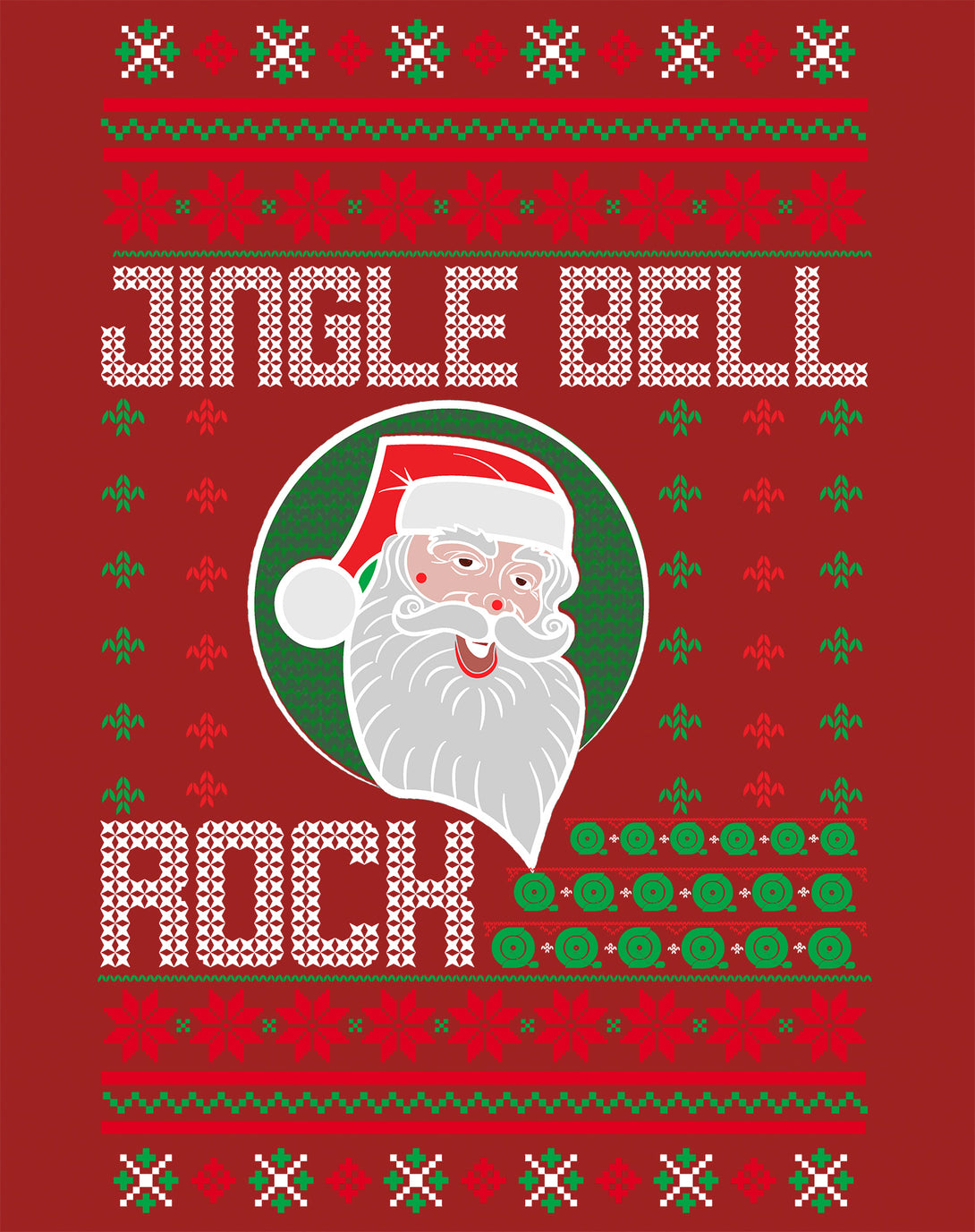 Christmas Santa Claus Jingle Bells Rock Fun Ugly Xmas Lol Men's T-Shirt Red - Urban Species Design Close Up