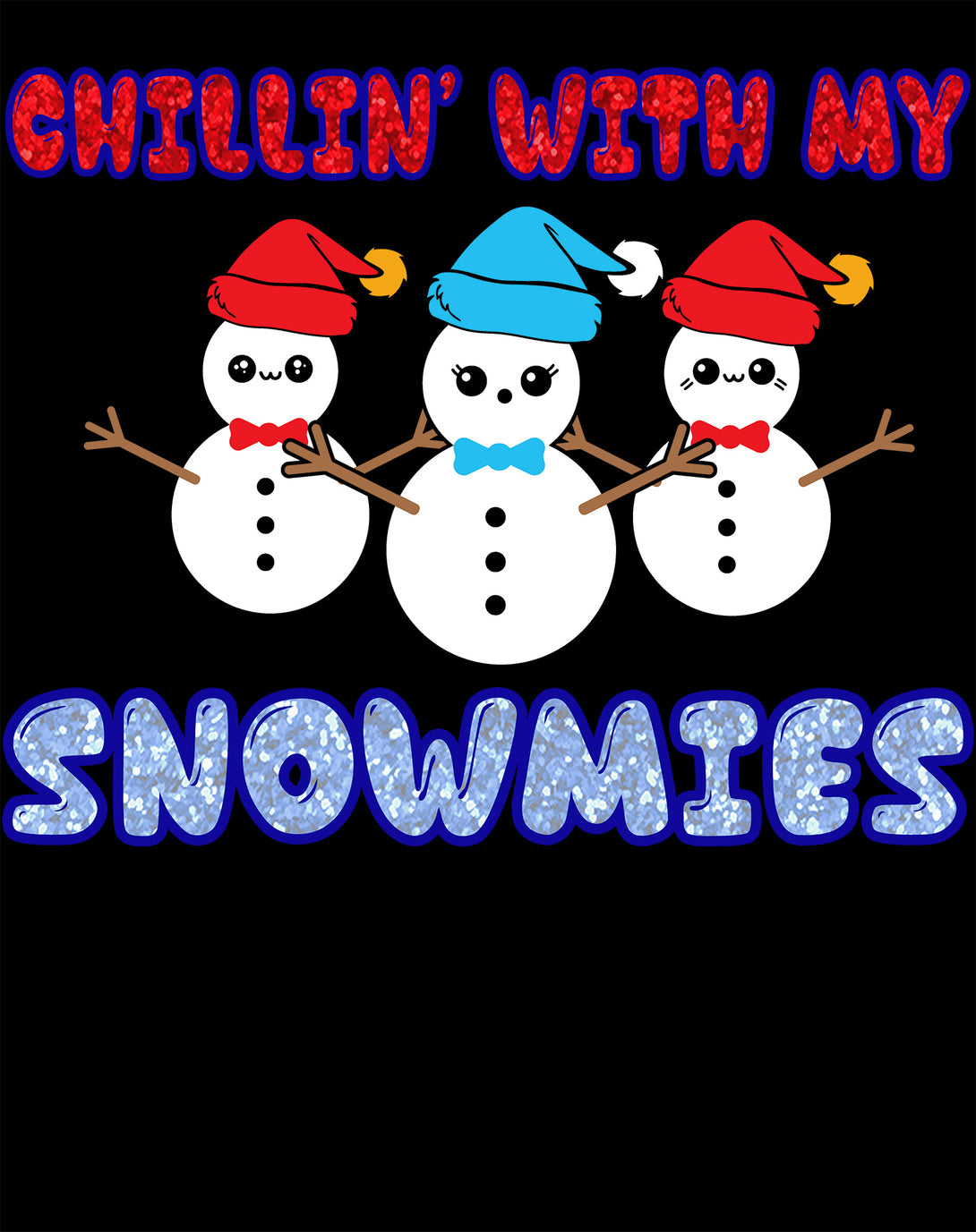Christmas Snowmen Chillin Snowmies Cute Joke Xmas Sparkle Men's T-Shirt Black - Urban Species Design Close Up